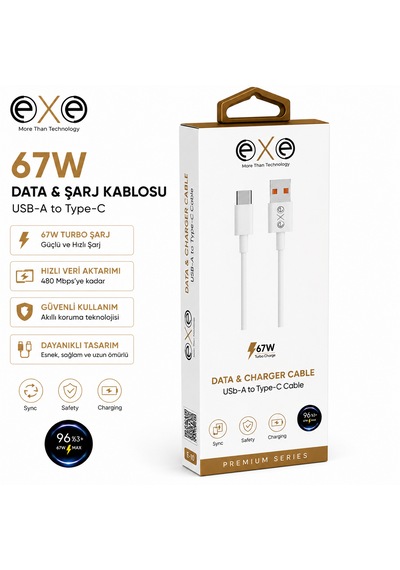 Exe 67w Usb-a To Type-c Hızlı Şarj Ve Data Kablosu 0