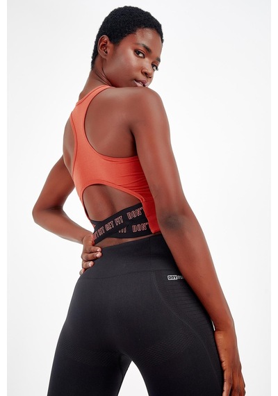 Maraton 17499 Active Slim Fit Kadın Bisiklet Yaka Kolsuz Gym Bralet Kiremit - Siyah