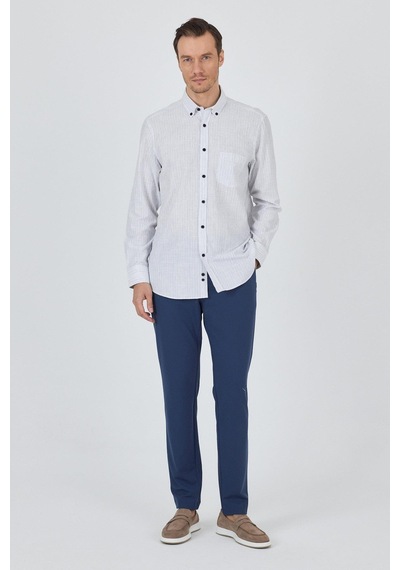 İmza Uzun Kol Çizgili Desen Bez Ayağı Düğmeli Yaka Cepli Pamuklu Casual Comfort Fit Gömlek 1004250100 Koyu Mavi İmza Uzun Kol Çizgili Desen Bez Ayağı Düğmeli Yaka Cepli Pamuklu Casual Comfort Fit Gömlek 1004250100 Koyu Mavi