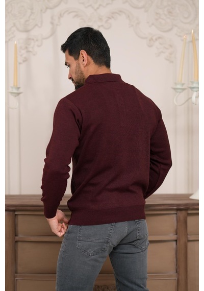 Woolen World Polo Yaka Armürlü Yünlü Erkek Triko Kazak Bordo