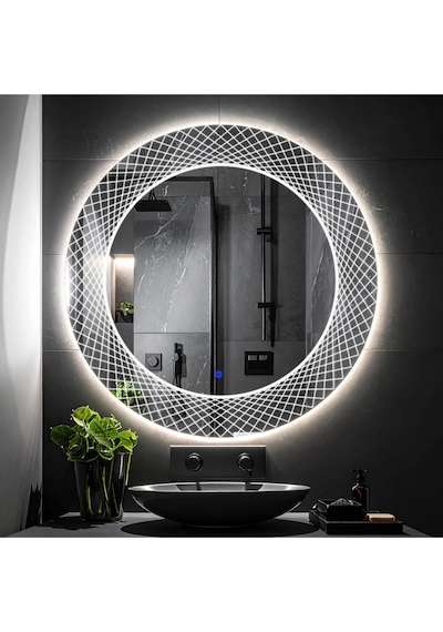 Trivon Beyaz Led'li Lazer Kumlamalı Lavabo & Banyo Aynası Dokunmatik Sensörlü 80 X 80