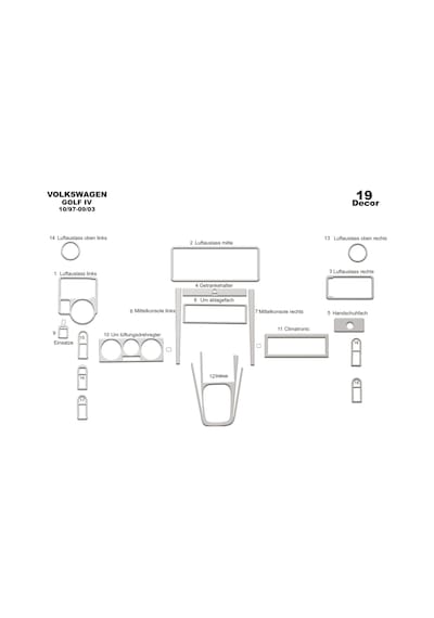 Volkswagen Golf 4 Torpido Kaplama 1997-2003 19 Parça Alüminyum