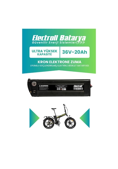 Kron Elektrone Zuma Uyumlu Batarya Ultra Yüksek Kapasite 36v 20ah Güçlendirilmiş Elektrikli Bisiklet Bataryası Siyah