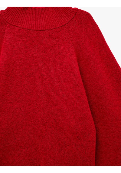 Koton Geniş Uzun Reglan Kollu Dik Yaka Triko Kazak Kırmızı 7wak90659ht