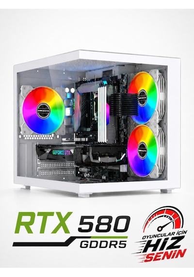 J-Tech QUANTUM R5-5500 16 GB 500 GB HDD 256 GB SSD 8 GB RX580 Free Dos Masaüstü Oyuncu Bilgisayarı