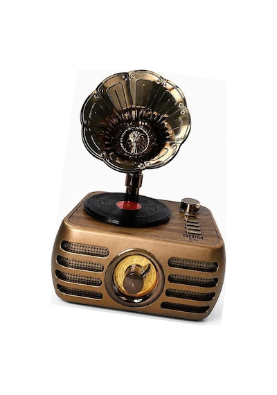 Nostaljik Şarjlı Bluetooth Fm Radyo &amp Işıklı Gramofon Hoparlör Rt-704 Evimdeyokyok