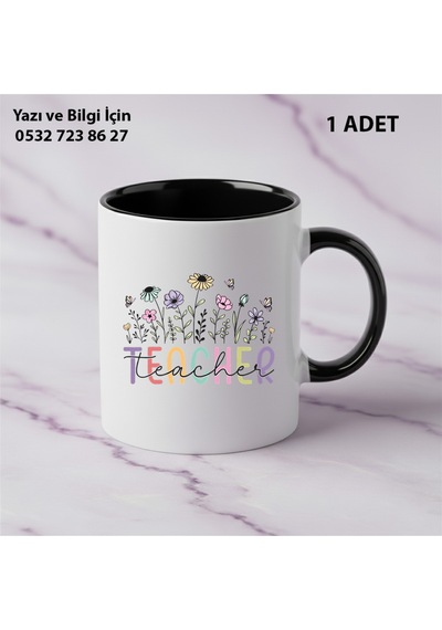 Öğretmenlere Özel Teacher Baskılı Kişiye Özel İsim Yazılabilir Kupa Bardak -öğretmene Hediyelik Siyah
