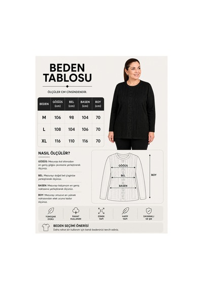 Neco Giyim Kadın Bej Anne Triko Kazak Bisiklet Yaka Örgü Desenli Uzun Kollu Bej