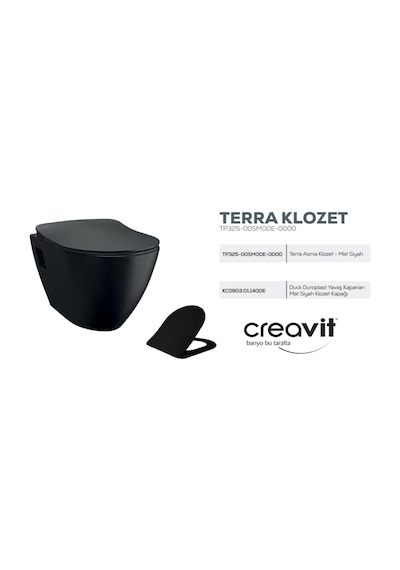 Creavit Tp325 Siyah Mat Asma Klozet + Duck Yavaş Kapanır Kapak Si