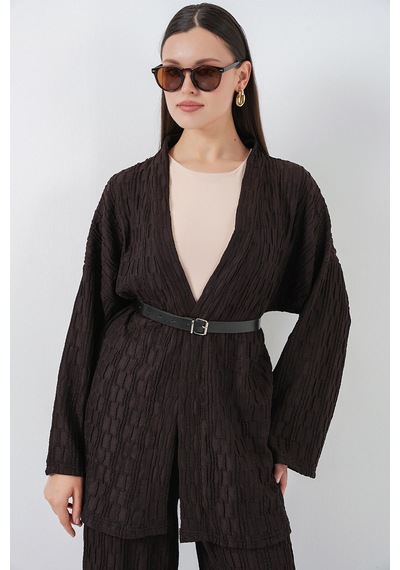 Bigdart Kadın Kimono Pantolon İkili Takım 30078 - Kahverengi