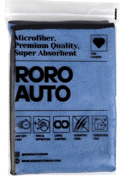 Roro Auto Everest Çift Taraflı Mikrofiber Araç Kurulama Bezi & Oto Yıkama Havlusu  50x70 Mavi
