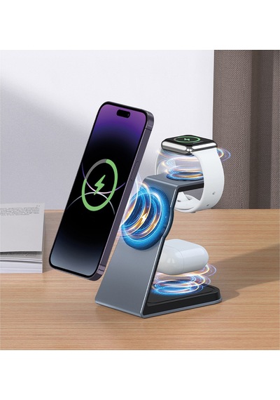 3in1 Manyetik Kablosuz Şarj Standı 15w Katlanabilir Magsafe Telefon Kulaklık Saat Uyumlu Şarj İstasyonu
