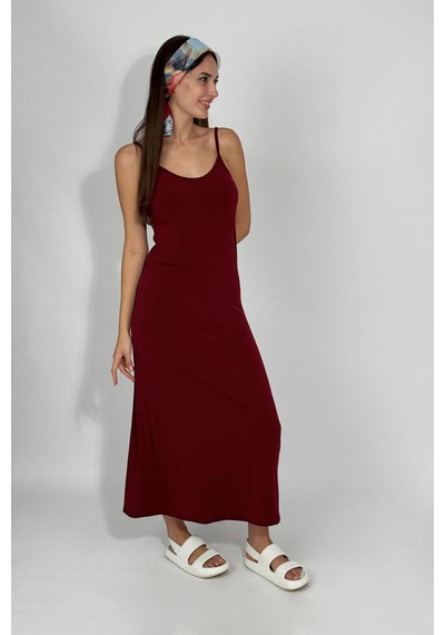 Kadın Sandy Kumaş İp Askılı Düz Renk Fitted/vücuda Oturan Dar Esnek Rahat Saran Uzun Elbise Bordo Kadın Sandy Kumaş İp Askılı Düz Renk Fitted/vücuda Oturan Dar Esnek Rahat Saran Uzun Elbise Bordo