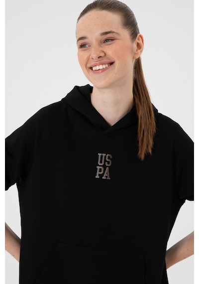 U.S. Polo Assn. Kadın Siyah Yırtmaçlı Kapüşonlu Sweatshırt 50313611-VR046