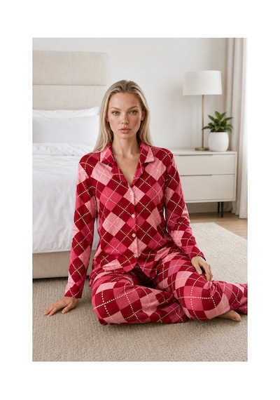Fit Women Kadın Casual Esnek Bol Kırmızı Pijama Takımı 4668