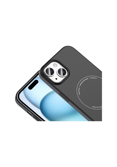 Apple iPhone Uyumlu 15 Kılıf M-safe Şarj Özellikli Kamera Korumalı Elio Sert Pc Kılıf Siyah