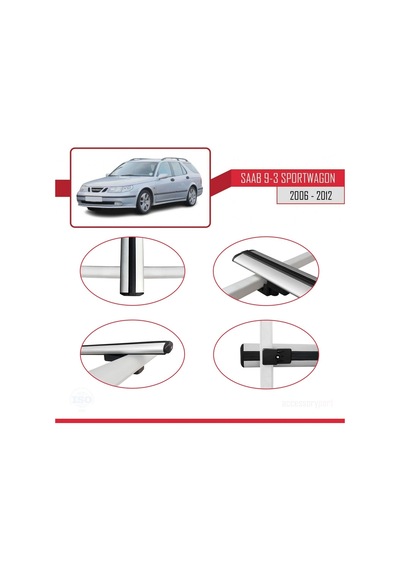 Saab 9-3 Sportwagon 2006-2012 Arası İle Uyumlu Basic Model Ara Atkı Tavan Barı Gri 3 Adet