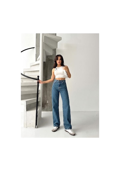 Kene Jeans Kadın Yüksek Bel Tintli Boyfriend Bol Paça Denim Kot Pantolon Tintli