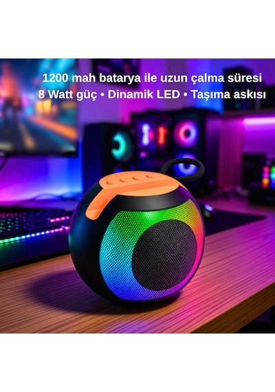 8w Rgb Led Işıklı Güçlü Baslı Kablosuz Hoparlör