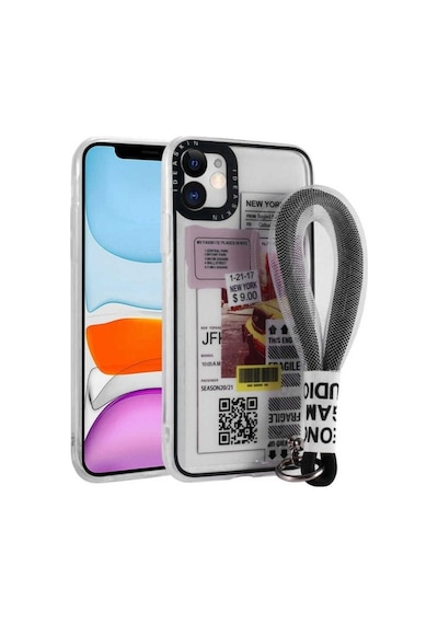 Apple Uyumlu iPhone 11 Kılıf Desenli El Askılı İpli Zore Astana Silikon Kapak Sarı Taksi