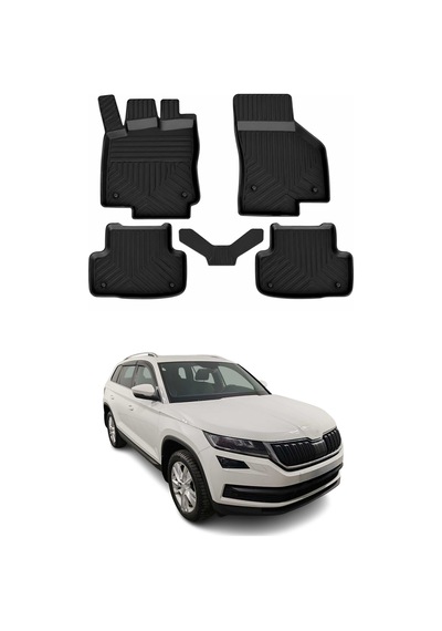 Skoda Kodiaq 1 2017-2024 Uyumlu 4d Havuzlu Paspas Kauçuk Siyah 5 Parça