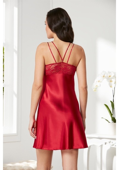 Pierre Cardin 4375 Kadın Saten Dantelli Gecelik Sabahlık Takım-kırmızı Kırmızı