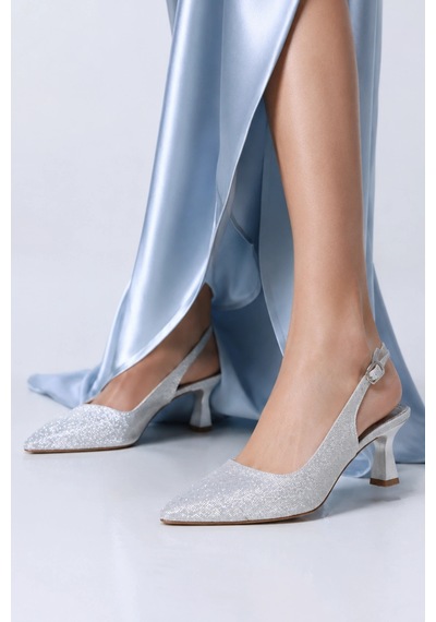 Sovenso Lurezza Suni Deri Tül Detaylı Gümüş Sivri Burunlu Stiletto GÜMÜŞ