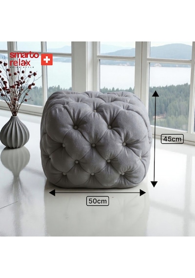 Smarto Relax Swiss Style Puf Zinal Ayaksız Kapitoneli Kare 45x45 Cm Baby Face Dekoratif Kapitoneli Dekoratif Puf Gri