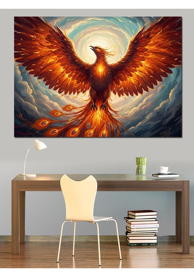 Ahşap Tablo Yükselen Anka Kuşu Fantastik Sanat
