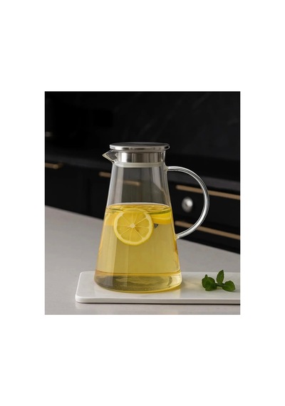 1800 Ml,büyük Boy Borosilikat Cam Sürahi,metal Süzgeç Kapaklı,su,limonata,detoks,çay, Sürahisi