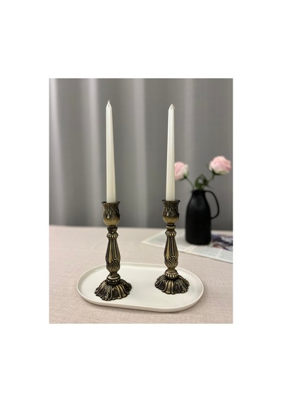Barok İnci Eskitme Gold 2'li Şamdan & Mumluk Dekorasyon Seti Eskitme Gold - 822304147 Eskitme Gold