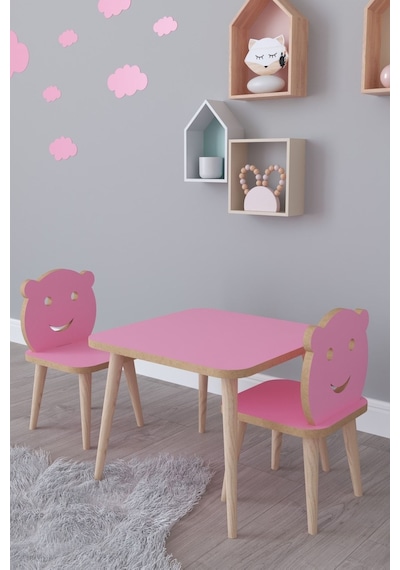 Bambi Yaz Sil Yüzey Çocuk Masa Sandalye Takımı 1 Aktivite Oyun Masası 2 Sandalye - Pembe