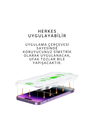 Apple Uyumlu iPhone 14 Pro Uyumlu Kolay Uygulama Aparatlı Siyah Çerçeveli Tam Kapatan Cam Ekran Koruyucu