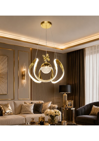 Tt306-dsnsr-1tpl Tt Aydınlatma Kavis Çizgili Desenli Tek Toplu Gold Kaplama Led Avize