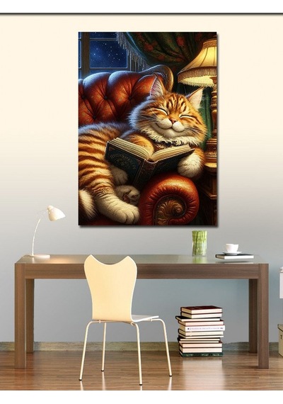 Kanvas Tablo Kitap Okuyan Kedi 50cmx70cm