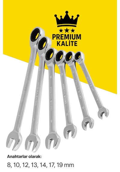 Premium Mafsalsız Cırcırlı Anahtar Takımı 7 Parça Profesyonel Kullanım İçin Kaliteli Set