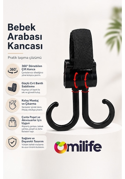 Ayarlanabilir Ve Çıkarılabilir Taşıma Kancası - Bebek Arabası, Bisiklet Ve Alışveriş İçin, 2'li Set Diğer