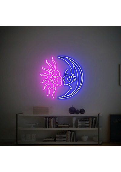 Moon And Sun Lover Figürlü Neon Tabela Pembe