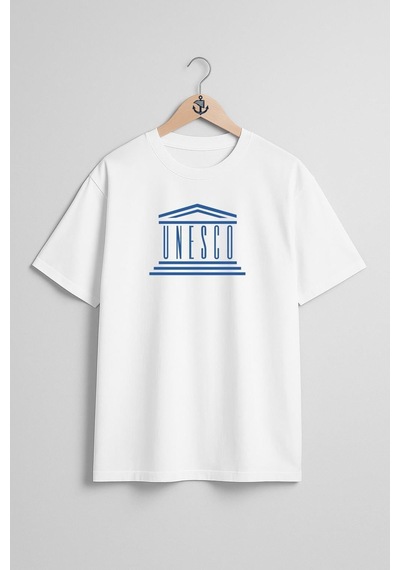 Bahriyeli Collection Oversize Unesco Dünya Miras Göğüs Tasarımlı Unisex T-shirt Beyaz