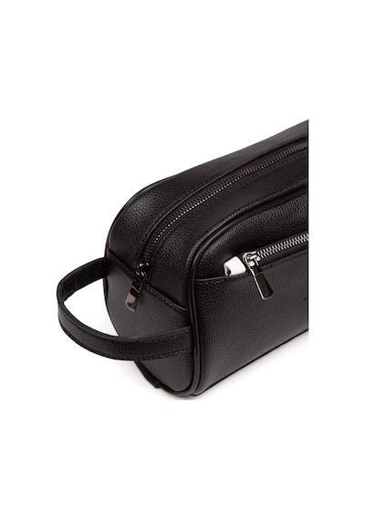 Newish Polo Erkek Deri Portföy Clutch Traş Kozmetik Bakım Ve Günlük El Çantası 14x24cm New171 - Siyah