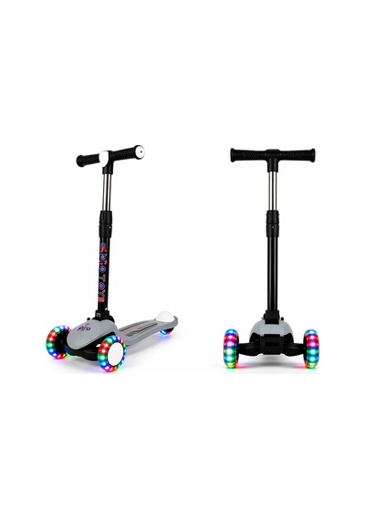 Scooter Pro Katlanabilir 3tekerli Led Işıklı 3kademeli Direksiyon 50kğ Taşıma Kapasiteli 3+yaş Gri