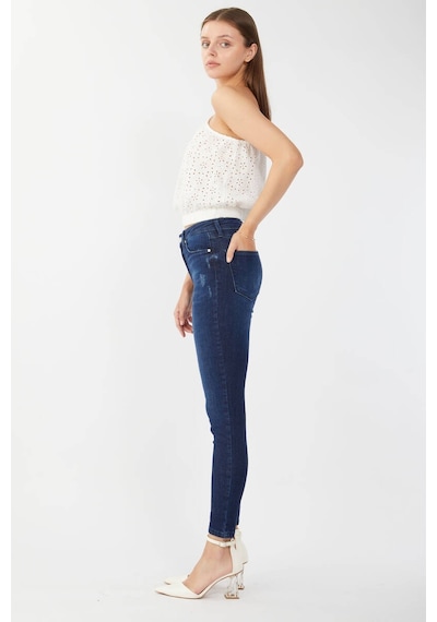 Kadın Skinny Fit Esnek Pantolon Koyu Mavi 001