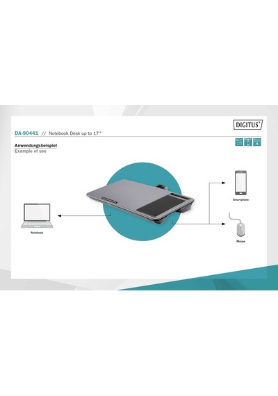 Digitus Notebook Desk/workstation, 17", Cep Telefonu Yuvası, Fare
