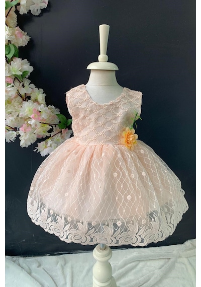 Mnk Baby & Kids Saç Bantlı Papatyalı Dantelli Bebek Elbise PNPN146