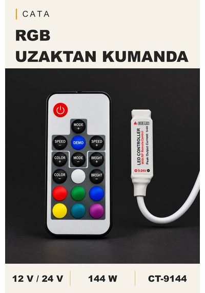 Cata Ct-9144 12a Rgb Led Kumanda Modülü, 144w, Dc12-24v, Ip20 Siyah
