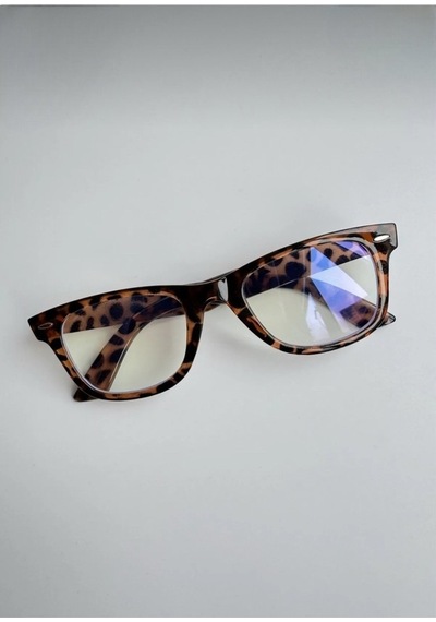 Wayfarer Leopar Desenli Mavi Işık Koruyucu Optik Uyumlu Çerçeveli Gözlük Şeffaf