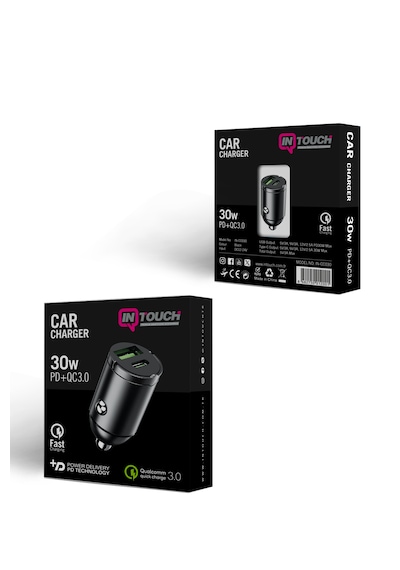 30w Pd + Qc 3.0 Hızlı Araç Şarjı Siyah -