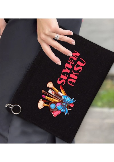 Bk Gift Kişiye Özel İsimli-3 Astarlı Siyah Portföy Çanta 30x21cm, Baskılı El Çantası, Organizer Çanta