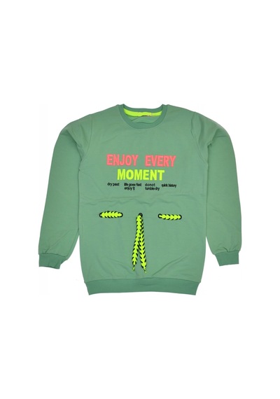 İrem Çocuk Giyim Kız Çocuk Enjoy Yazı Nakışlı Önü Ip Detaylı Sweatshirt Su Yeşili