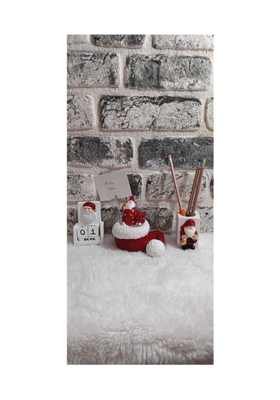 El Yapımı Yılbaşı Seti,noel Baba Objeli Takvim-kağıt Tutacağı-kalemlik,noel Seti 3'lü